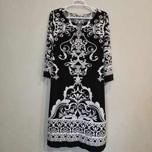 Haani Black and White Ornate Midi Dress
